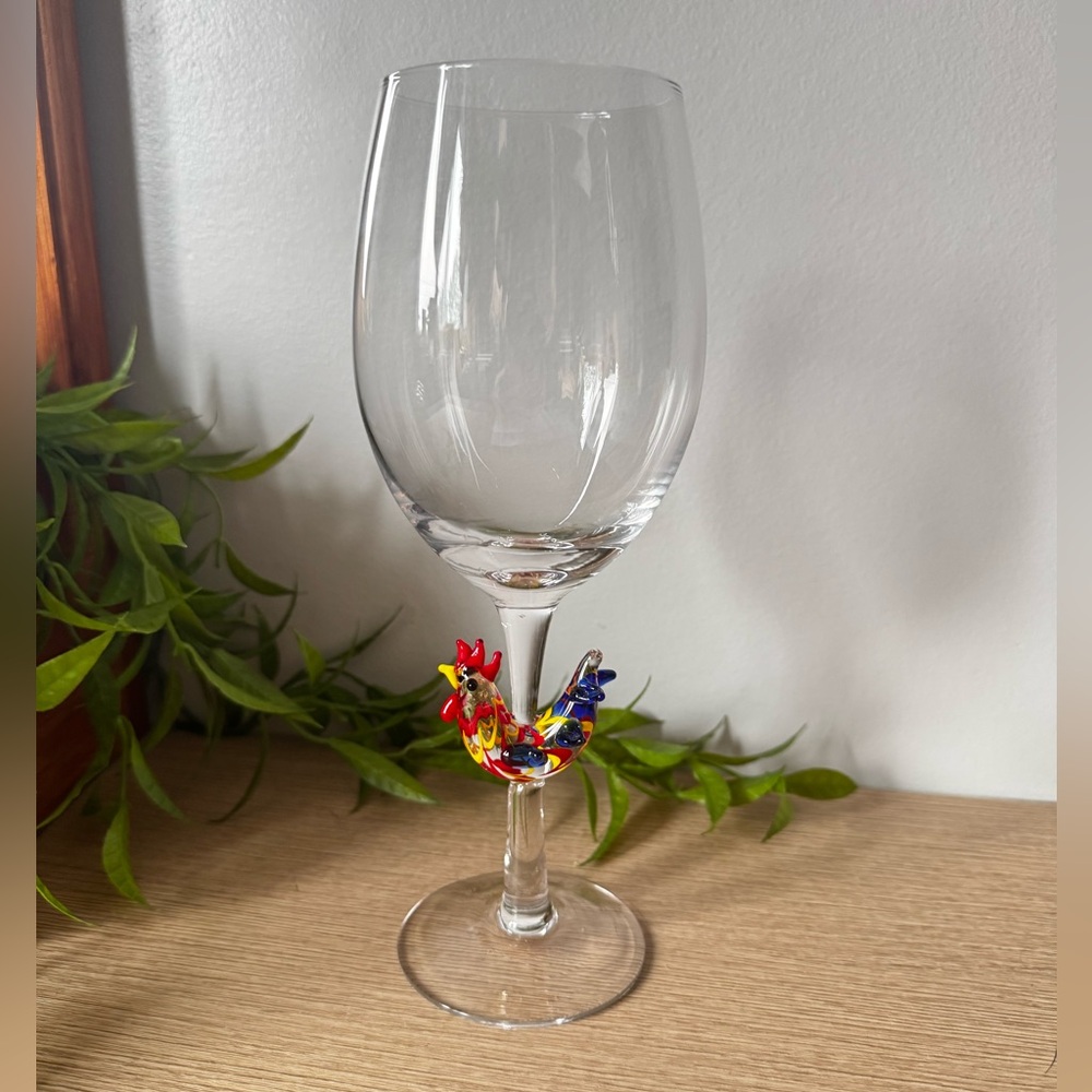 Colorful Blown Glass Rooster Wine Goblet